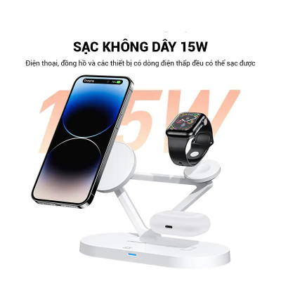 Sạc Không Dây 3 Trong 1 Pisen Pro - Wireless 3-in-1 Night Light - Màu Trắng