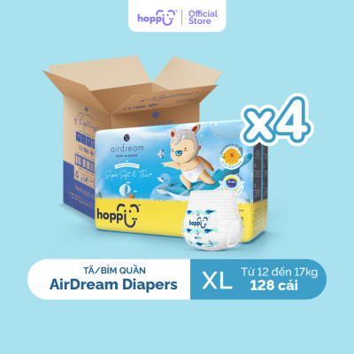 Thùng 4 Gói Tã / bỉm quần Hoppi AirDream Diaper số lượng M 176 / L 152 / XL 128 / XXL 112 miếng
