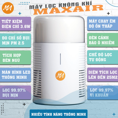 Máy lọc không khí Max Air MA025 lọc 99,97% bụi mịn, khử khuẩn, diệt nấm mốc, hàng chính hãng