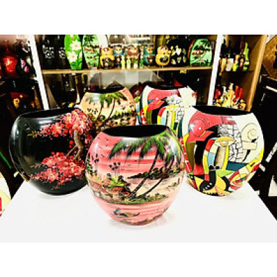 Bình Sơn Mài dẹp Cao Cấp Thanh Bình Lê size 30x25x12 thích hợp cắm hoa, trang trí, làm quà tặng,...