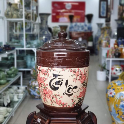 Hũ đựng gạo tài lộc con hạc gốm sứ Bát Tràng