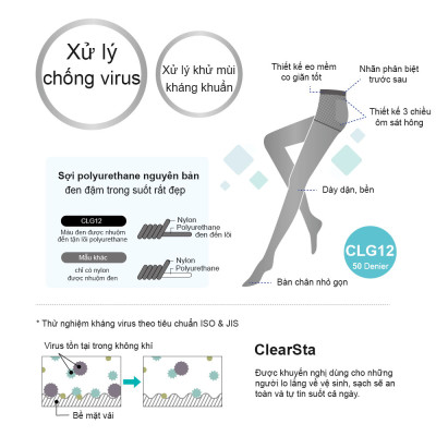 [MẪU MỚI] Set 2 Quần tất đen ngừa virus kháng khuẩn khử mùi sạch sẽ dòng CLEARSTA dày 50D của GUNZE Nhật Bản