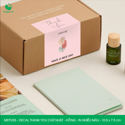 MDTV03 - 10.5x7.5 cm - 500 Decal Thank you hình chữ nhật dán hộp carton, Label Thank you, tem nhãn cảm ơn có sẵn keo dán niêm phong gói hàng