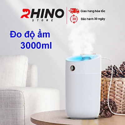 Máy phun sương tạo ẩm cỡ lớn Rhino H801 3000ml, 2 lõi phun, tích hợp đèn 7 màu, dung tích lớn cho không gian rộng - Hàng chính hãng
