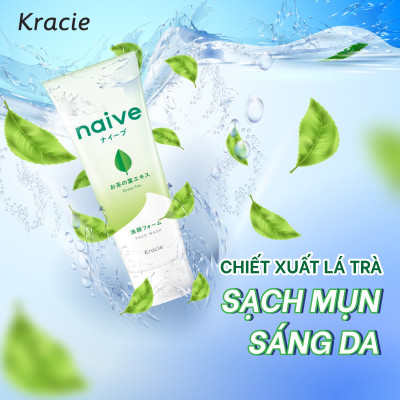 Sữa Rửa Mặt Sạch Sâu Chiết Xuất Lá Trà Xanh Kracie Naive Face Wash (Green Tea) - Tuýp 130G