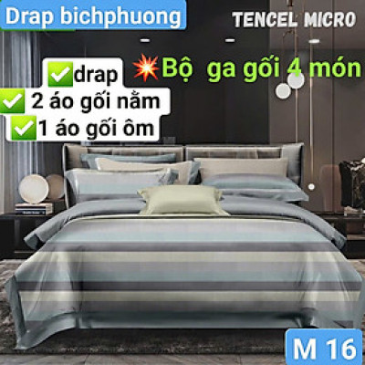 Bộ drap gối Tencel vải Hàn Quốc , đỉnh cao mát , mềm mại { drap và 3 áo gối}