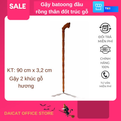 Gậy batoong đầu rồng thân đốt trúc gỗ hương