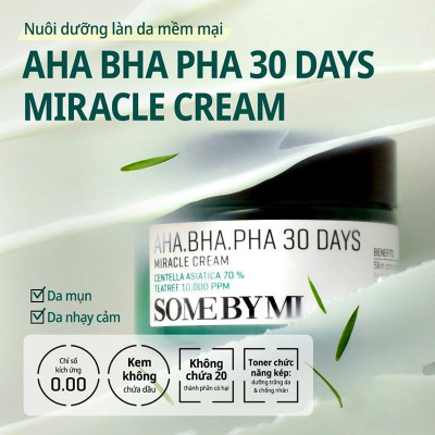 Bộ 2 Sản Phẩm Giảm Mụn Giảm Thâm Some By Mi AHA-BHA-PHA 30 Days Miracle (Sữa rửa mặt + Kem)