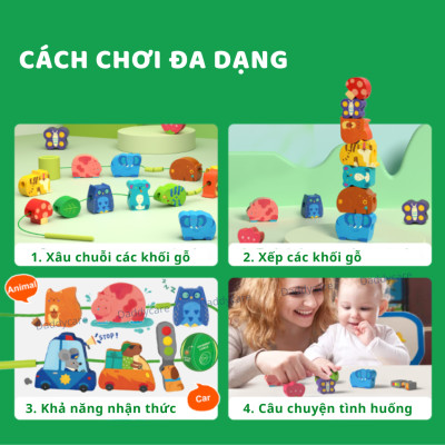 Đồ chơi montessori xâu hạt cho bé phát triển tư duy Logic Mideer Lacing Beads
