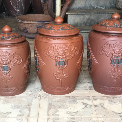 Hũ sành đựng rượu gạo gốm sứ Bát Tràng loại 20L (15Kg gạo)