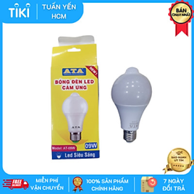 Bóng đèn led ATA AT-09W cảm ứng nhiệt chuyển động gắn tường, trần - Hàng chính hãng