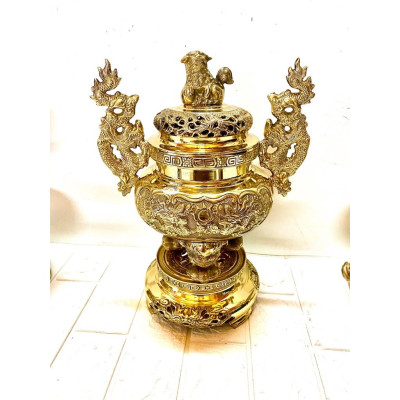 BỘ ĐỈNG NGŨ SỰ 36 CM  CHẤT LIỆU BẰNG ĐỒNG VÀNG  BỘ THỜ CÚNG TÂM LINH