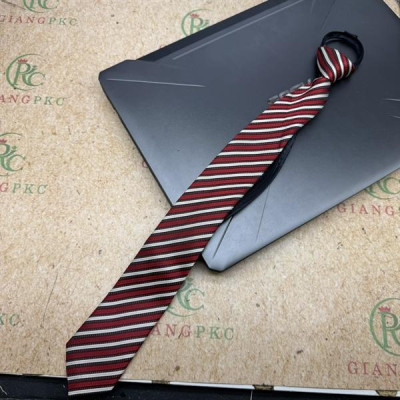 Cà vạt nam mẫu thắt sẵn dây kéo bản nhỏ 6cm mẫu đỏ kẻ trắng chấm