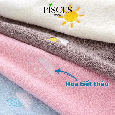 Khăn Mặt PISCES TOWEL 35x75cm Thêu Hình Thời Tiết Cotton Mềm Mại, Khăn Spa Yoga Gym Thể Thao Thấm Hút Mồ Hôi