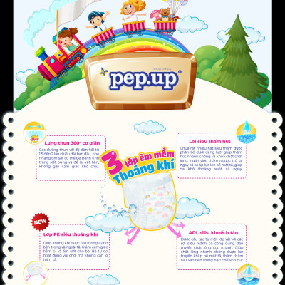 Combo 4 Gói Tã/Bỉm Quần Em Bé Pep.up Extra Dry Siêu Mềm Mại, Siêu Khô Thoáng, Kháng Khuẩn Size M (10 Miếng/Gói)