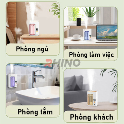 Máy phun sương tinh dầu Rhino H601 tạo ẩm 5 chế độ, tích điện, nhỏ gọn, dán tường - Hàng chính hãng