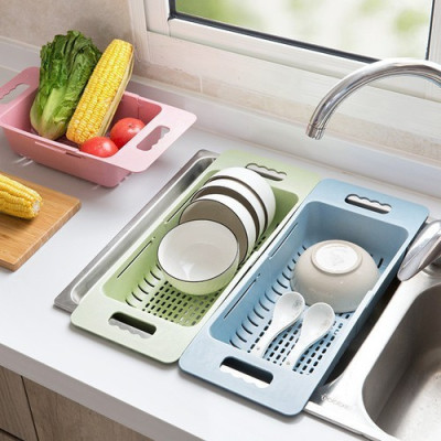 Rổ Nhựa Gác Bồn Rửa Bát Đa Năng Gấp Gọn, Khay Để Bồn Rửa Bát Rỗ Úp Chén, Rửa Chén, Thu Gọn Giao Màu Ngẫu Nhiên