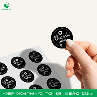 MDTT09 - D2.5cm - 50 Sticker Thank you, decal Thank you tròn dán hộp carton, tem cám ơn, nhãn dán cảm ơn trang trí gói hàng