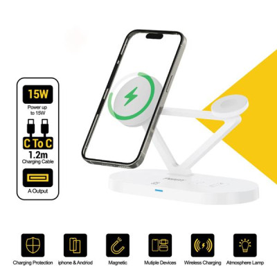 Sạc Không Dây 3 Trong 1 Pisen Pro - Wireless 3-in-1 Night Light - Màu Trắng