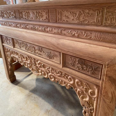 Án gian thờ đục ngũ phúc kim tiền chân 14 gỗ hương đá