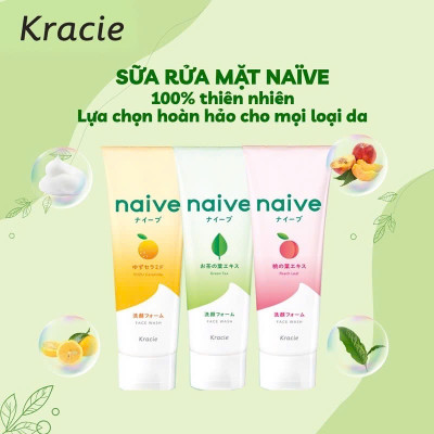 Sữa Rửa Mặt Sạch Sâu Chiết Xuất Lá Trà Xanh Kracie Naive Face Wash (Green Tea) - Tuýp 130G