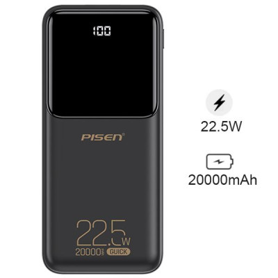 Sạc Dự Phòng Pisen Quick Semi - Mirror 22.5W 20000mAh - Màu Đen