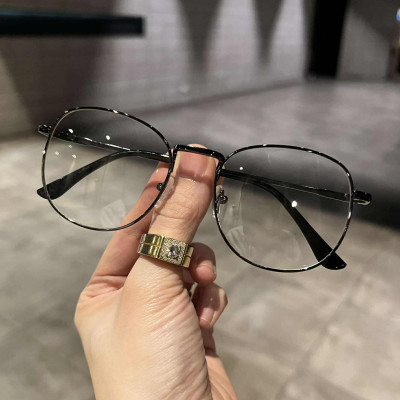 Kính mắt unisex thời trang dáng tròn nhỏ gọng kim loại màu xám