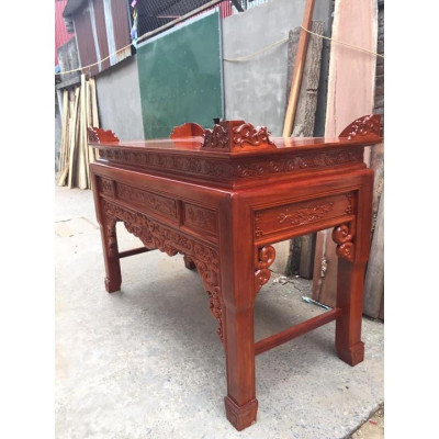 ban thờ gỗ gõ đỏ Kt 1m97x87 chân 12
