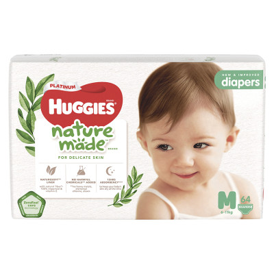 Tã Dán Siêu Cao Cấp Huggies Platinum Naturemade M64 (64 Miếng)
