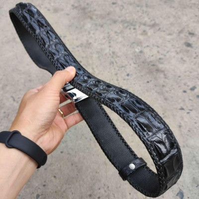 Thắt lưng da cá sấu Đan Viền Thủ Công Rất Bền! (mặt bạc)