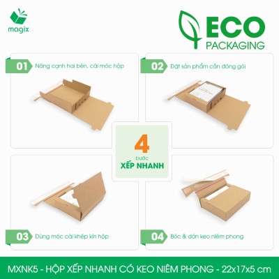MXNK5 - 22x17x5 cm - 20 hộp carton đóng hàng xếp nhanh có keo niêm phong - Hộp gói hàng, hộp quà