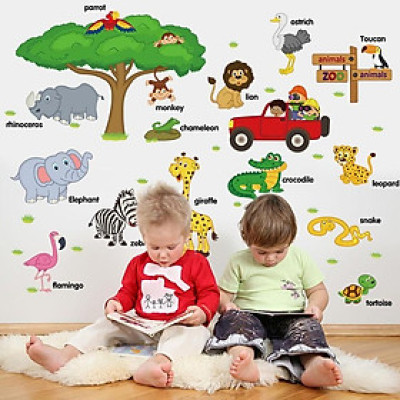 Sticker Decal dán tường  Tiếng anh các loài vật SK9084