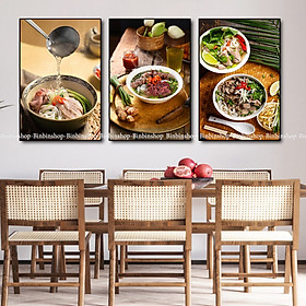 Tranh treo tường trang trí decor quán phở bò 2 tranh có khung kèm đinh treo