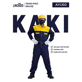 Bộ quần áo bảo hộ lao động, chất liệu kaki, màu cam phối, bền đẹp, chất lượng, thoáng mát AYU02