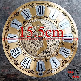 Mặt số đồng hồ treo tường nhôm dập nổi kiểu số La Mã 15.5cm,18cm,20cm in hình trống đồng