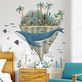 Sticker Giấy Dán Tường Decal Dán tường Tranh Dán Tường Trang Trí Tường Mẫu Cá Voi Xanh Và Bán Đảo Sở Thú ZH-1018