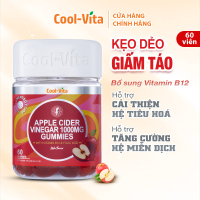 Combo 4 Hộp Kẹo Dẻo Giấm Táo Vitamin B12 Hỗ Trợ Tiêu Hóa Coolvita, Tăng Cường Miễn Dịch (60 viên x 3g)/hộp