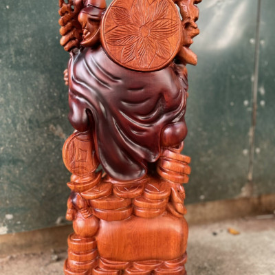 Tượng phật di lặc ngũ phúc bằng gỗ hương đá tô mầu giả cổ kt 60×24×15cm