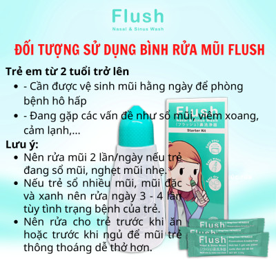 Combo Bình Rửa Mũi Cho Trẻ FLUSH Chính Hãng Gồm 1 Bình Và 60 Gói Muối Tinh Khiết