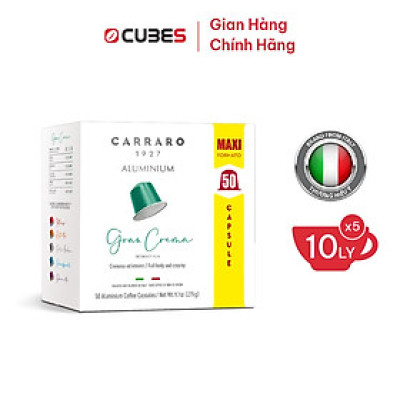 Cà Phê Viên Nén Carraro ALUMINUM 50 Viên - Tương thích với máy capsule Nespresso