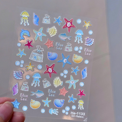 Sticker 5D Biển Cả Hình Sao Sò Ốc Biển Cá Heo Nhiều Màu Pastel Làm Nail Du Lịch Mùa Hè, Hình Dán Móng Ngọc Trai BLUE SEA Sứa Biển Nổi Mix Kiểu