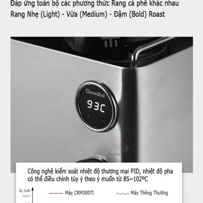 Máy Pha Cà Phê Espresso Gemilai CRM3007I Chuyên Nghiệp Thương Mại, Kiểm Soát Nhiệt Độ Pha Tùy Ý, Pha Cafe Espresso 58mm, Định Lượng Tùy Ý, Hàng Chính Hãng