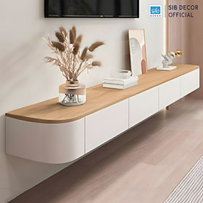 Kệ Tivi Treo Tường Bo Cong Màu Trắng Oak Dài 160/180/200/220cm Hiện Đại SIB Decor TV171
