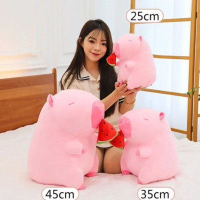 Thú nhồi bông capybara hồng dưa hấu đáng yêu - Size từ 30cm đến 50cm - Gấu bông chuột lang ăn dưa hấu có thể kéo được - Móc khoá gấu bông Capybara.