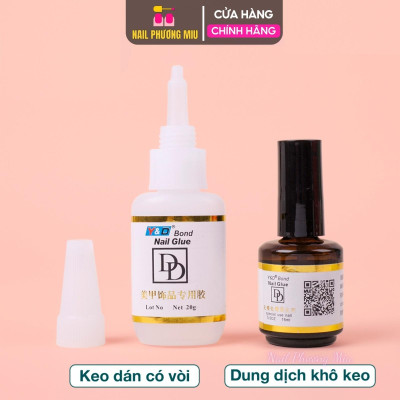 Keo Bê Tông DD Gắn Móng Úp, Charm Đá Siêu Bền, Set 1 Chai 20g Và 1 Chai Khô Keo 15ml, Trong Suốt, Bám Dính Cao Làm Nail keo đính dán mỏng giả