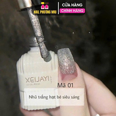 Sơn Gel Nhũ Đài Trắng Hạt Bé Siêu Sáng XEIJAYI Làm Nail, Màu Trắng Bạc 01 Lấp Lánh Chai 15m Đậm Mướt Bền Màu Móng Nữ Women