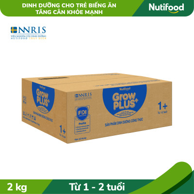 Sữa Bột GrowPLUS+ Biếng Ăn (Xanh) cho trẻ tăng cân khoẻ mạnh 1+ Hộp giấy 2 KG