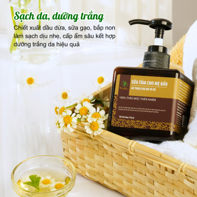 Bộ tắm gội toàn diện từ thảo mộc Wonmom ( 1 Dầu gội cốt bồ kết + 1 Sữa tắm cho mẹ + 1 Scrub café tẩy body )