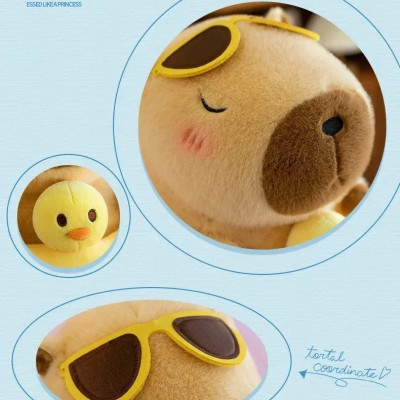 Thú nhồi bông Capybara đi biển ngộ nghĩnh - Size 35cm đến 45cm - Quà tặng gấu bông chuột lang đeo phao vịt cute.