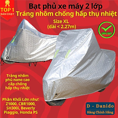 Bạt trùm xe máy tráng nhôm loại siêu dày chất lượng cao, chống mưa chống nắng xe máy, có túi đựng bạt trùm chính hãng D Danido